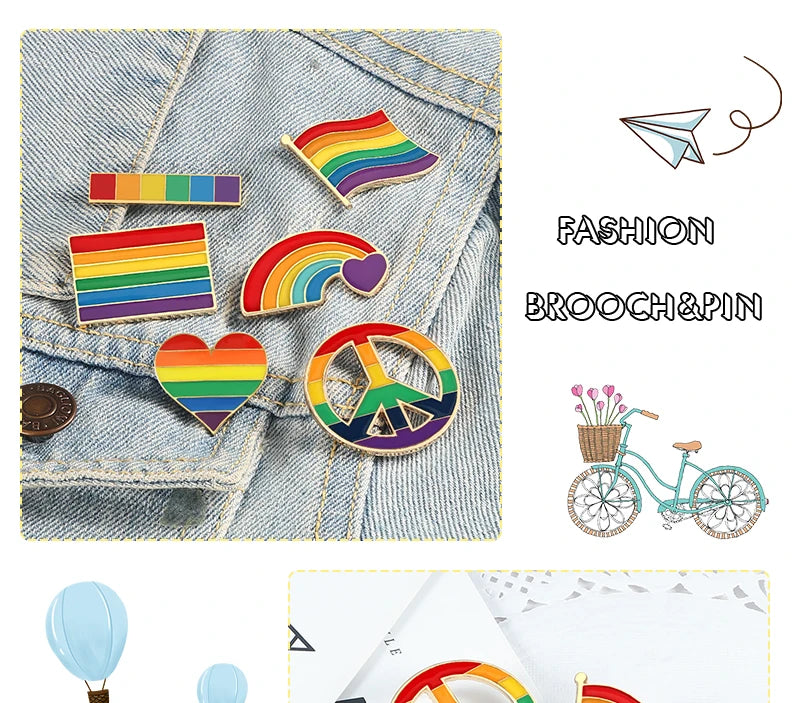 LGBT Flag Rainbow Heart Brooch Peace and Love Enamel Pins Clothes Bag Lapel Pin Gay Lesbian Pride Icon Badge Unisex Jewelry Gift