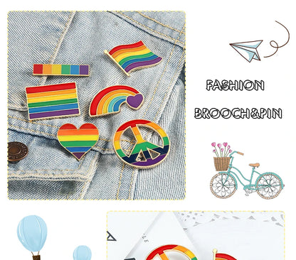 LGBT Flag Rainbow Heart Brooch Peace and Love Enamel Pins Clothes Bag Lapel Pin Gay Lesbian Pride Icon Badge Unisex Jewelry Gift