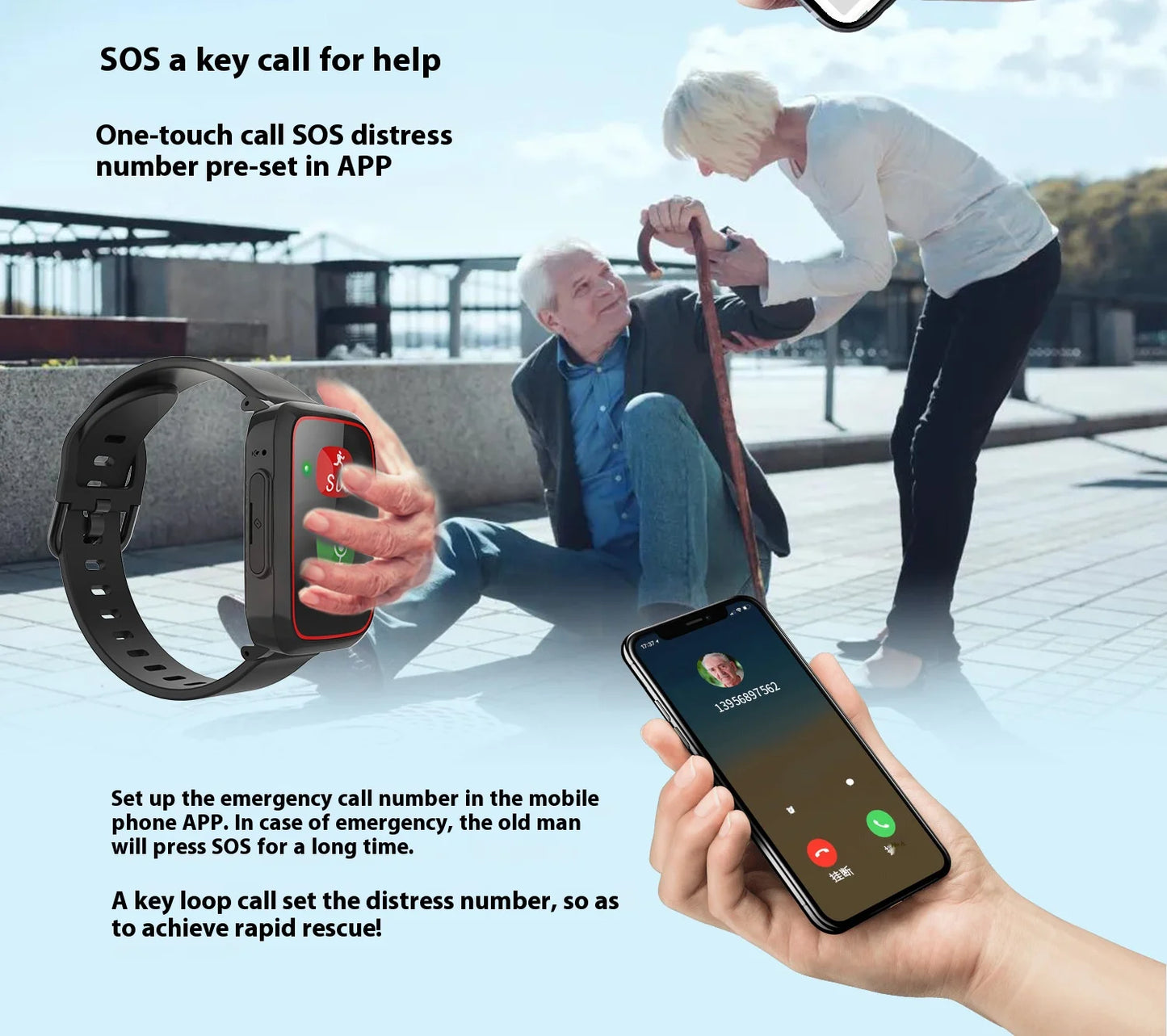 ODM Lora LoraWAN Secure Lora Smart Watch for Elderly Care Waterproof Fitness Watch SOS Calling and Cloud Server Data Storage