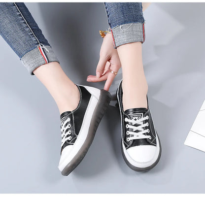 Women's Genuine Leather Sneakers Women Casual Fashionable Sports Shoes Vulcanized Woman Summer Flat Shoe Ladies White 40