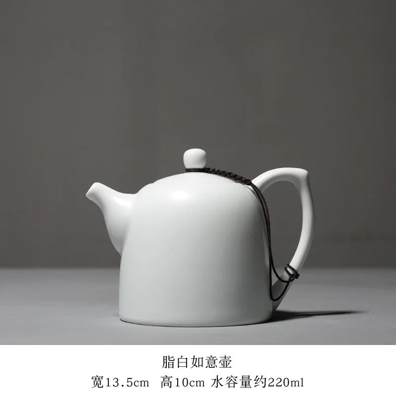 220ml White Jade Porcelain Teapot Dehua Handmade Ceramic Teakettle Single Pots Kung Fu Tea Master Pots Office Decoration Teaset
