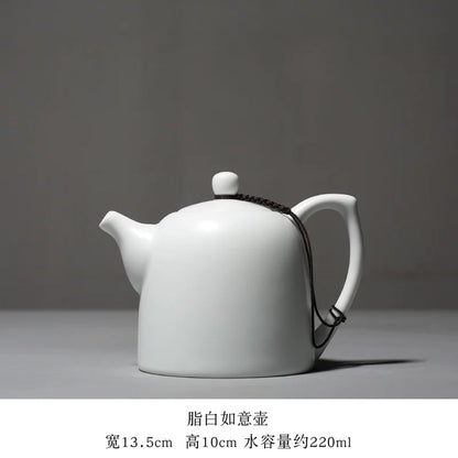 220ml White Jade Porcelain Teapot Dehua Handmade Ceramic Teakettle Single Pots Kung Fu Tea Master Pots Office Decoration Teaset