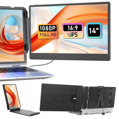 14 Inch S1 Laptop Screen Extender Monitor Dual 1080P FHD for 13''-17.3'' Laptops Plug Play Business Gaming USB Type C