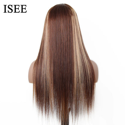 Wear And Go Glueless Human Hair ISEE Brazilian Straight Highlight Wig 6x4 HD Lace Glueless Preplucked Human Wigs Ready To Go