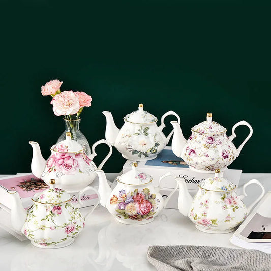 900ML European Bone China Teapot English Afternoon Tea Set Teapot High-Grade Porcelain Coffee Pot Heat Resistant Kettle Pot