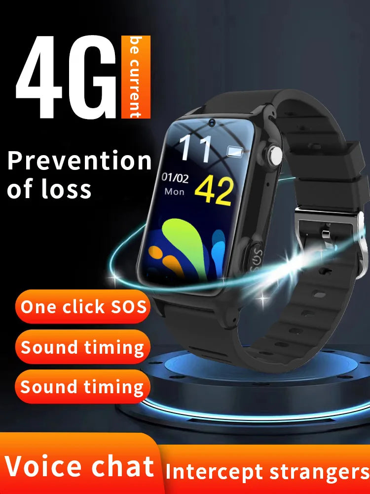 Two-Way Voice Chat Kids Fitness Tracker Watch with Smart GPS IPS Display Android Operating System Waterproof (IPX7) Square Shape