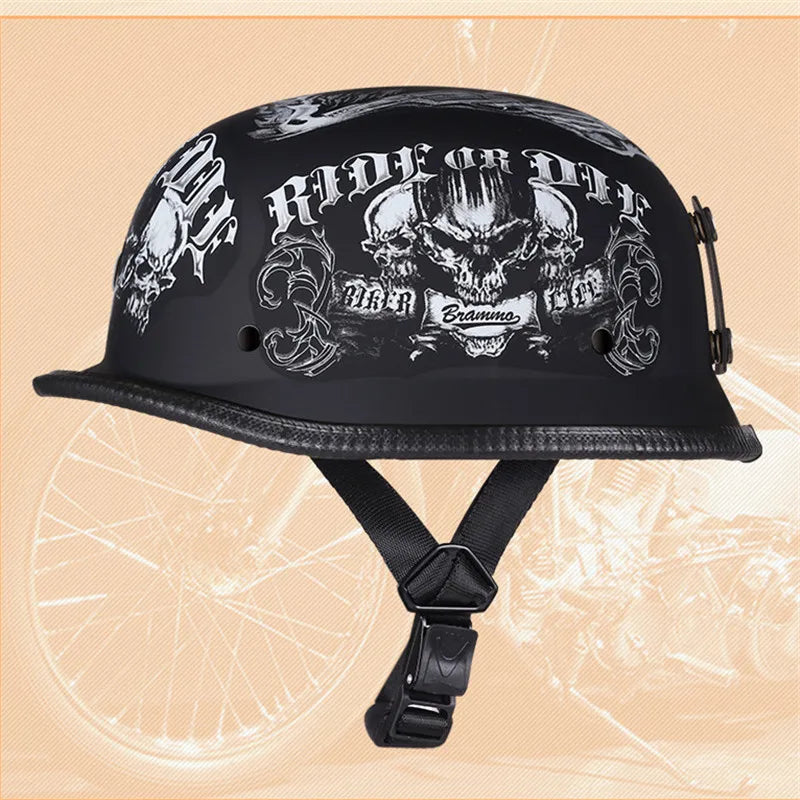 Helmet Vintage Half Face Helmet Motorcycle Helmets  Helm Vintage Retro Casco Para Black Leather German Solder