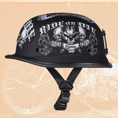 Helmet Vintage Half Face Helmet Motorcycle Helmets  Helm Vintage Retro Casco Para Black Leather German Solder