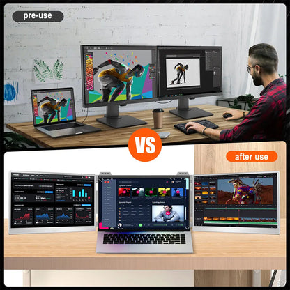 Dual Laptop Screen Extender Portable Monitor 14" FHD 1080P IPS Portable Dual Monitor for Laptops Plug and Play Double Screen