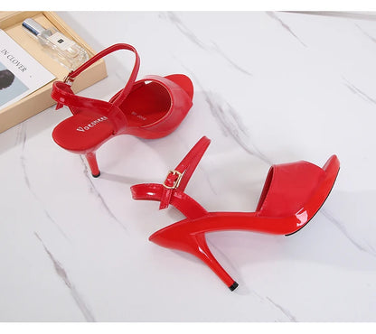 Women's Sandals 2023 New Summer Sexy Heels Platform Colorful Sandals Thin Head Red Sexy High Heels Fish Toe Fashion Party Shoes