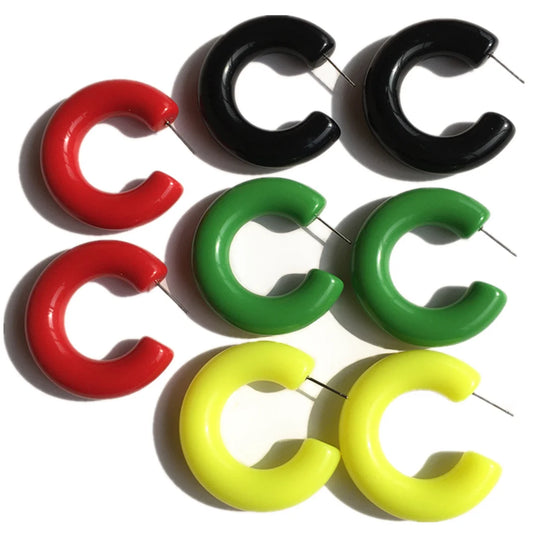 Trendy Painted Acrylic Hoop Earrings for Women 40mm C-shaped Women's Earrings Green Red Yellow Black FashionDaily Wear Jewelry