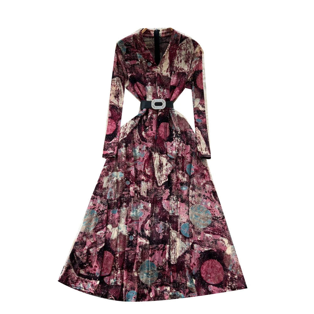Summer Roman V-Neck Tunic Slim Bandage Casual Maxi Dress for Women Empire Printed Dress