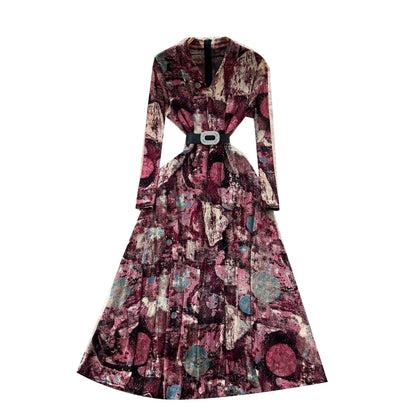 Summer Roman V-Neck Tunic Slim Bandage Casual Maxi Dress for Women Empire Printed Dress