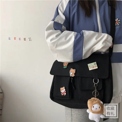 Women Simple Messenger Bag Casual Satchel Ladies Handbags Shoulder Bag Pouch Girls Sweet Printed Canvas Cross School Bags Purses