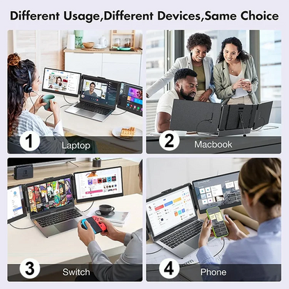 S2 Laptop Screen Extender FHD 1080P IPS Ultra Slim 180°Rotating Triple Portable Monitor with Dual Speaker Fit for Laptops