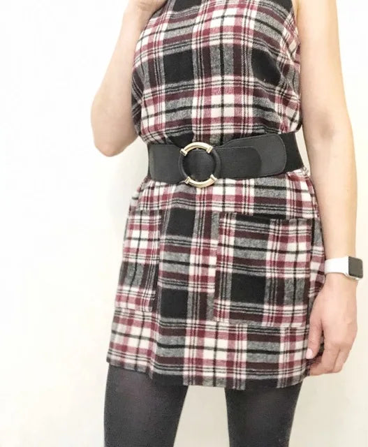 Women’s Elastic Stretch Wide Waist Belts w Wrapped Gold Circle Buckle