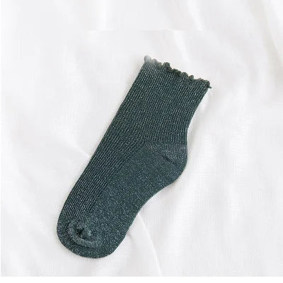 Fashion Retro Shining Surface Daily Women's Socks Pure Cotton Sweet Girl Rib Knit Spring Summer Socks Shiny Woman Simple Socks
