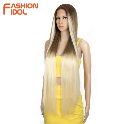 38 inch Straight Long Hair Synthetic Lace Front Wigs For Women High Temperature Hair Ombre 613 Red Cosplay Wigs Synthetic Hair