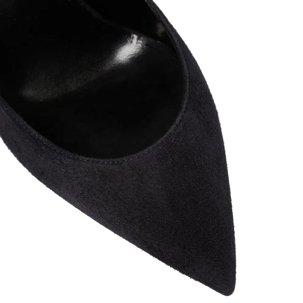 Large Size Classic Ladies Shoes Black Faux Suede Silk Thin Heel Pointed Toe Party Stilettos High Heels Pumps Women Footwear