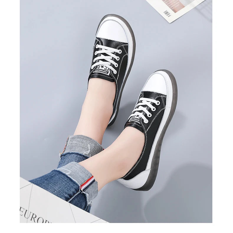 Women's Genuine Leather Sneakers Women Casual Fashionable Sports Shoes Vulcanized Woman Summer Flat Shoe Ladies White 40