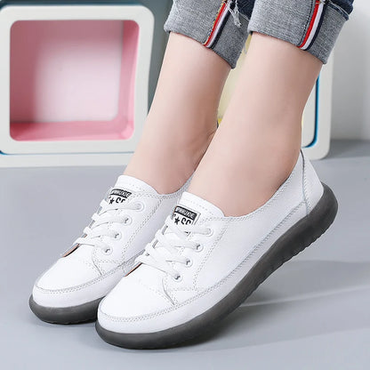 Women's Genuine Leather Sneakers Women Casual Fashionable Sports Shoes Vulcanized Woman Summer Flat Shoe Ladies White 40