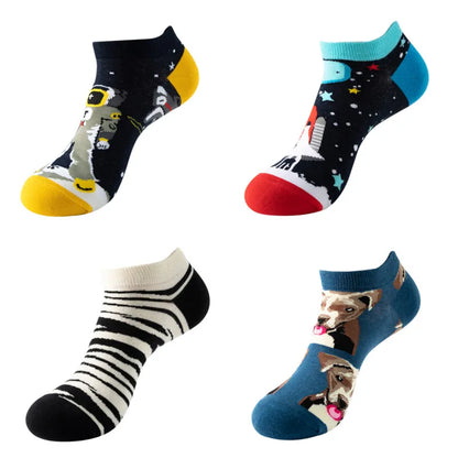 4pairs Funny animal Combed Cotton Fashion Hip Hop Man woman Oil Painting Socks Harajuku Skateboard outer space Happy love Socks
