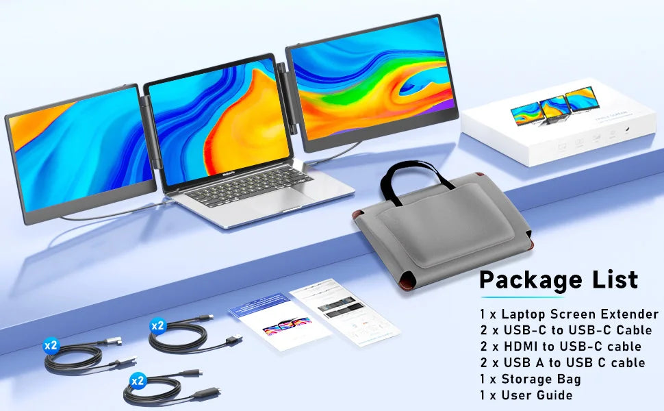 S3 Triple Laptop Screen Extender Ultra Slim 14" FHD 1080P IPS Plug and Play Dual Portable Monitor for Laptop Screen Extender