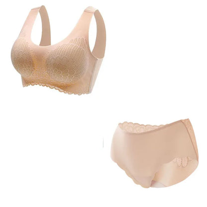 Comfortable Latex 4.0 Bra Women's Underwear Set Wireless With breast Pads Gather Bralette with panties Lingerie 2-pieces Suit