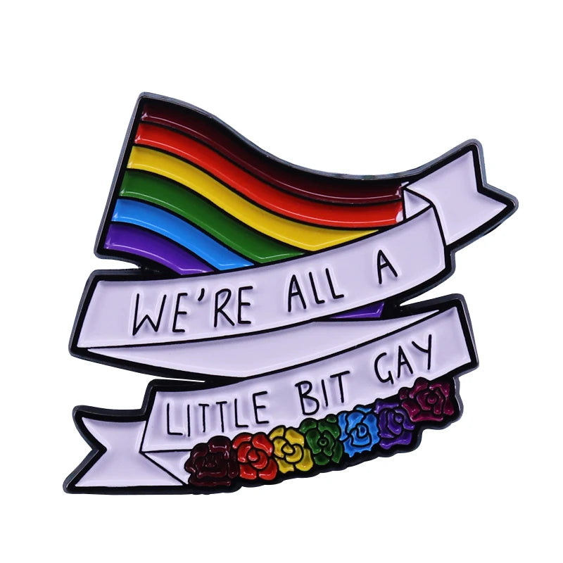 LGBTQ LGBT Gay Pride Rainbow Flag badge HS We're a little bit gay Moon Sounds Gay I'm In Love Wins Proudly Go Purride Cat Pin