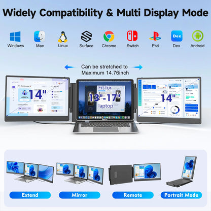 S3 Laptop Screen Extender Portable Monitors Triple Laptop 14'' Inch IPS Full HD Monitor Extender Portable Monitor For Laptop