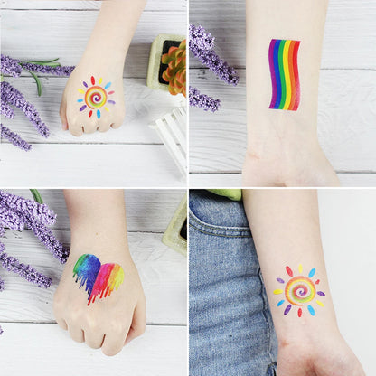 12Pcs Rainbow Temporary Tattoo Waterproof Body Art Butterfly Flower Arm Fake Tattoo Facial Stickers for Pride Festivals