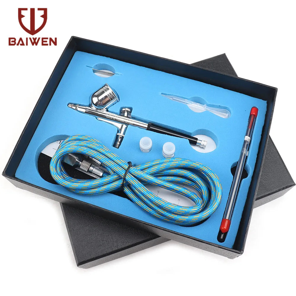 Dual-Action Airbrush with 0.2mm 0.3mm 0.5mm Nozzle Set Gravity Feed Pistol Pneumatic Kit For Cake Model Painting Makeup Tattoo