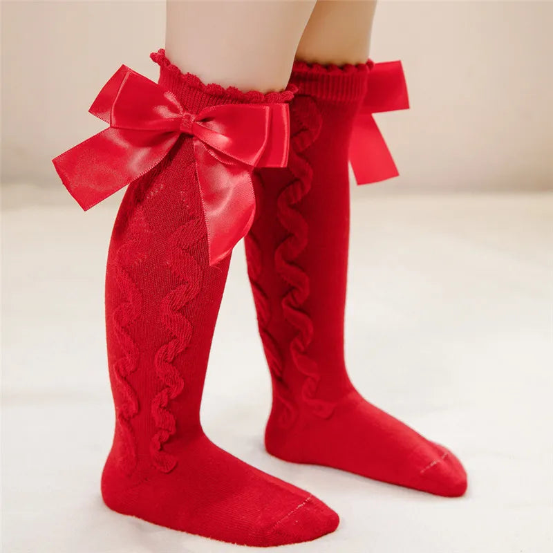 Winter Baby Girls Knee High Socks Kids Cotton Sock With Big Bow Soft Toddlers Princess Children Long Socken For 0-5 Years