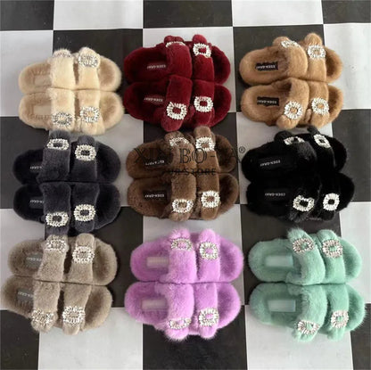 Summer Women Mink Fur Slippers Woman Luxury 2026 Women's Sandals Outdoor Fashion Casual Shoes Fur Mule Shoes Opentoed Slides
