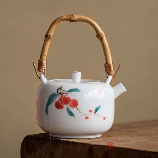 Japanese Hand-painted Ceramic Teapot Household Tea Making Single Pot White Porcelain Handmade Small Lifting Beam Pot Teaset