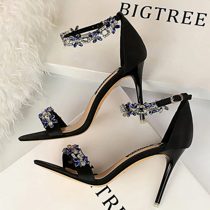BIGTREE Shoes Open Toe Rhinestones Sandals Women 2025 New Designer Sexy High Heels Sandals Female Shoes Summer Heeled Sandals
