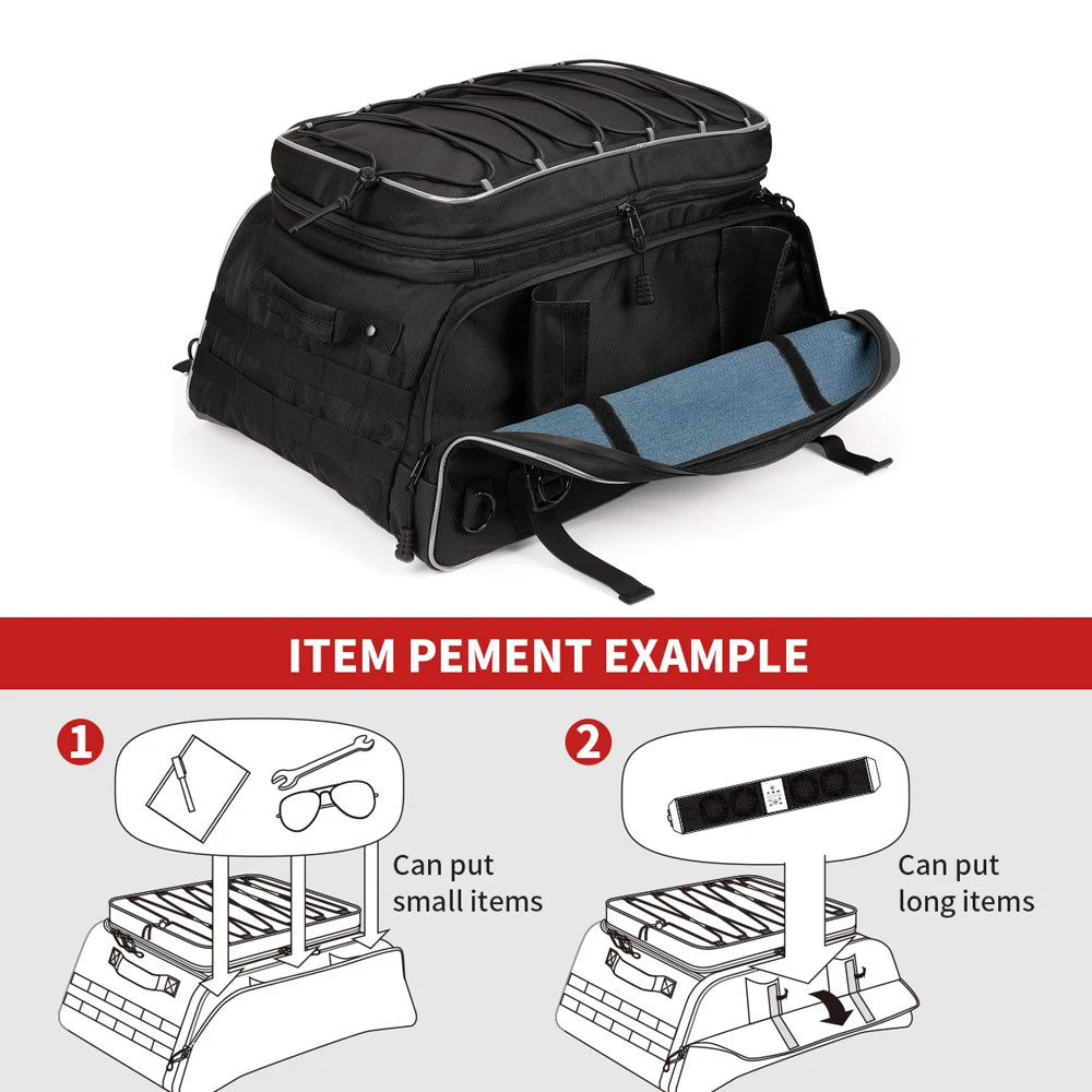 Motorcycle Travel Luggage Tour-Pack Rack Bag Collapsible Trunk Bags with Bar Straps for Street Glide for Electra Glide for Trike