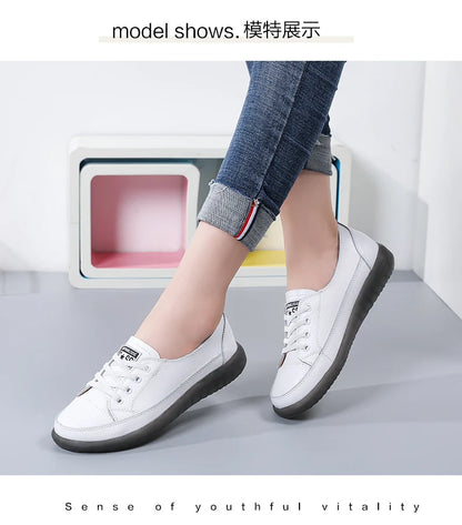Women's Genuine Leather Sneakers Women Casual Fashionable Sports Shoes Vulcanized Woman Summer Flat Shoe Ladies White 40