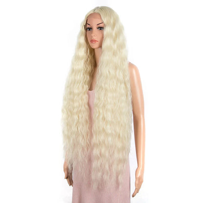 FASHION IDOL 42" Loose Wave Lace Front Wig Hair Synthetic Wigs For Women Ombre Blonde Water Wavy Long Curly Hair Wig Cosplay