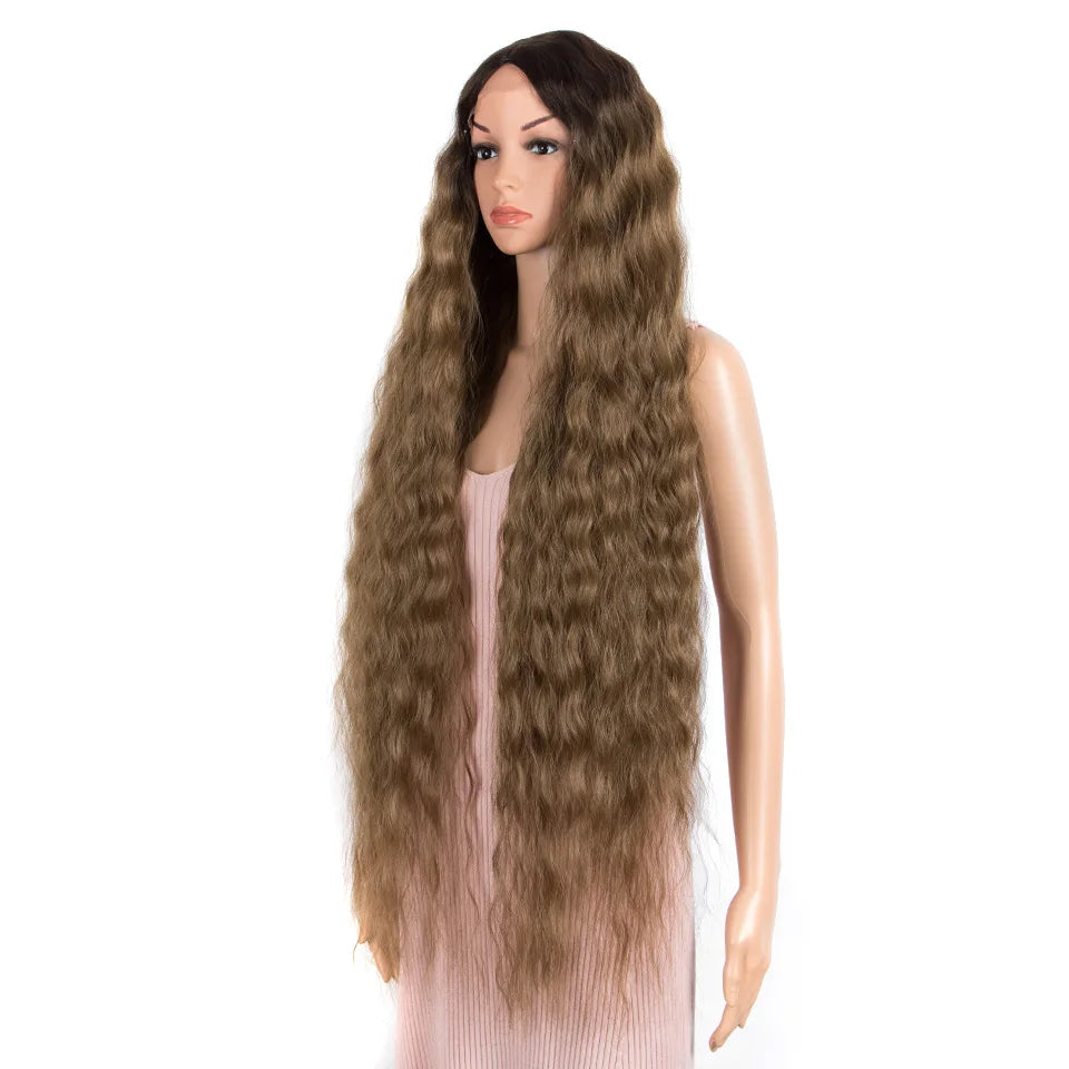 FASHION IDOL 42" Loose Wave Lace Front Wig Hair Synthetic Wigs For Women Ombre Blonde Water Wavy Long Curly Hair Wig Cosplay