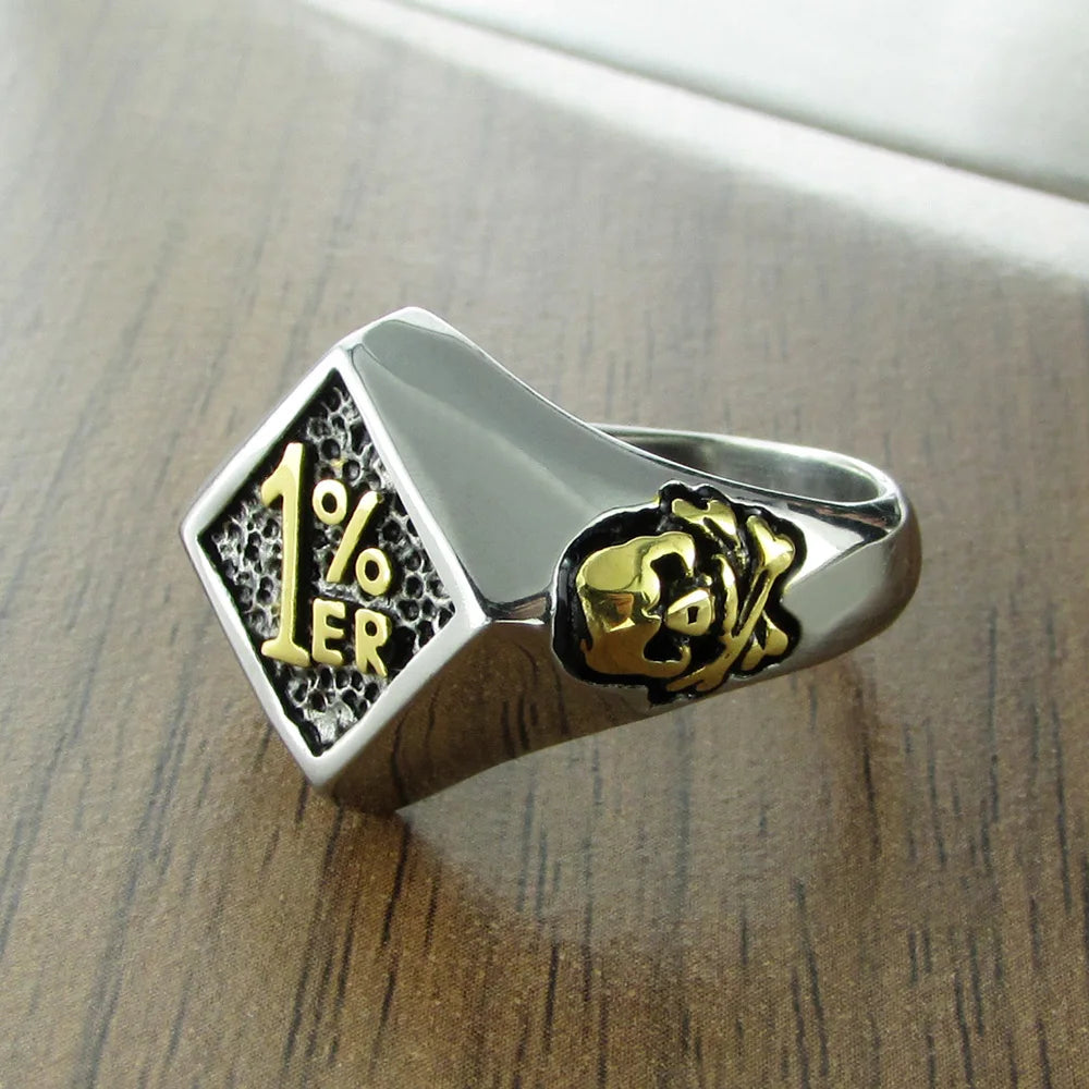 Punk 316L Stainless Steel Silver color Black Golden Plated color 1%ER Skull Bones Biker Ring Jewelry