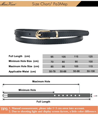 Maikun Women Belts Alloy Pin Buckle Genuine Leather Thin Belt Female Waistband for Jeans Dresses Pants