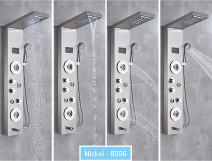 LED Shower Panel Tower System Rain Waterfall Shower Column Hydroelectricity LCD Display With Massage Body Spa Bath Shower Faucet
