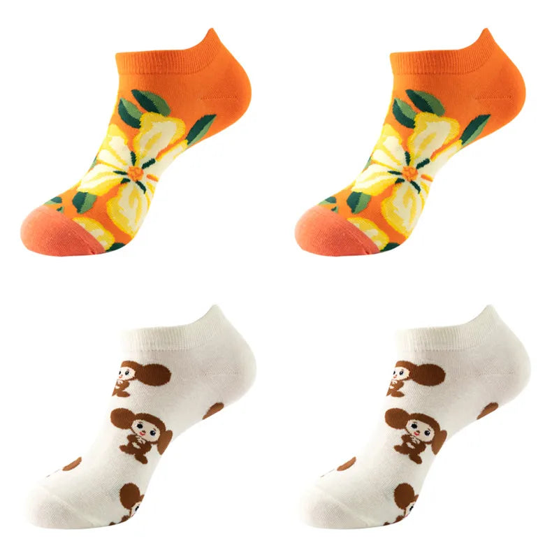 4pairs Funny animal Combed Cotton Fashion Hip Hop Man woman Oil Painting Socks Harajuku Skateboard outer space Happy love Socks