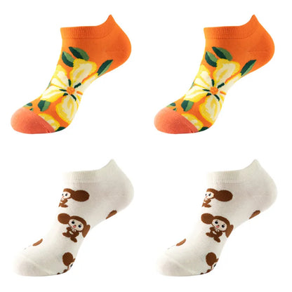 4pairs Funny animal Combed Cotton Fashion Hip Hop Man woman Oil Painting Socks Harajuku Skateboard outer space Happy love Socks