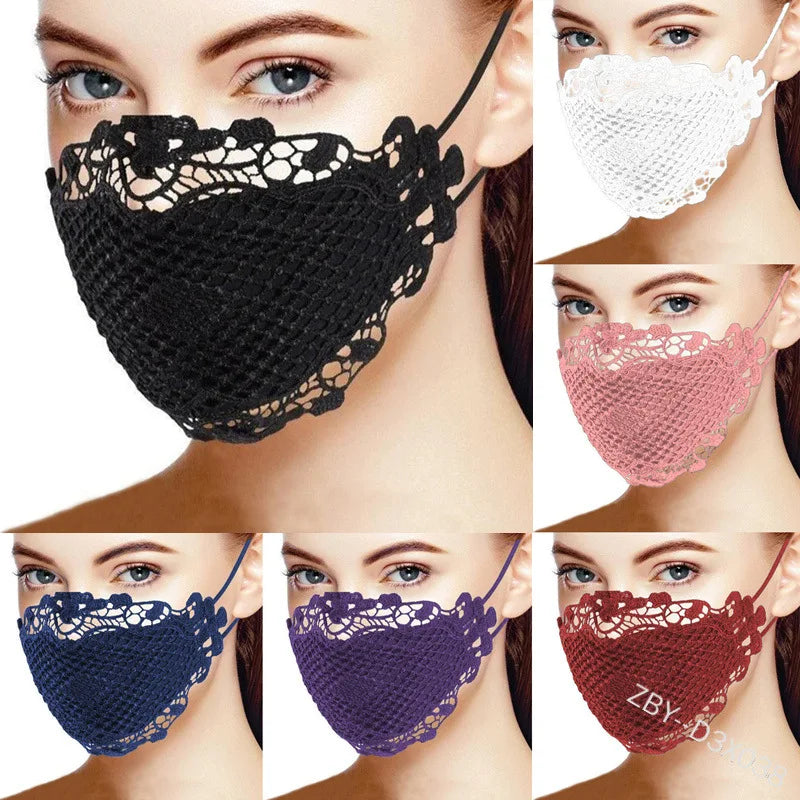 Face Mask Delicate Lace Applique And Face Protect Mouth Cover Beautiful Prints Facemask Dust-proof Masque Halloween Cosplay