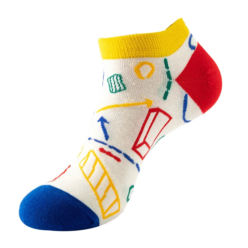 4 pairs Men's And Women's Latest Design Boat Socks Short Summer Socks Quality Business Geometric Lattice Colorful  Cotton Socks