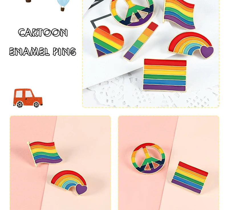 LGBT Flag Rainbow Heart Brooch Peace and Love Enamel Pins Clothes Bag Lapel Pin Gay Lesbian Pride Icon Badge Unisex Jewelry Gift