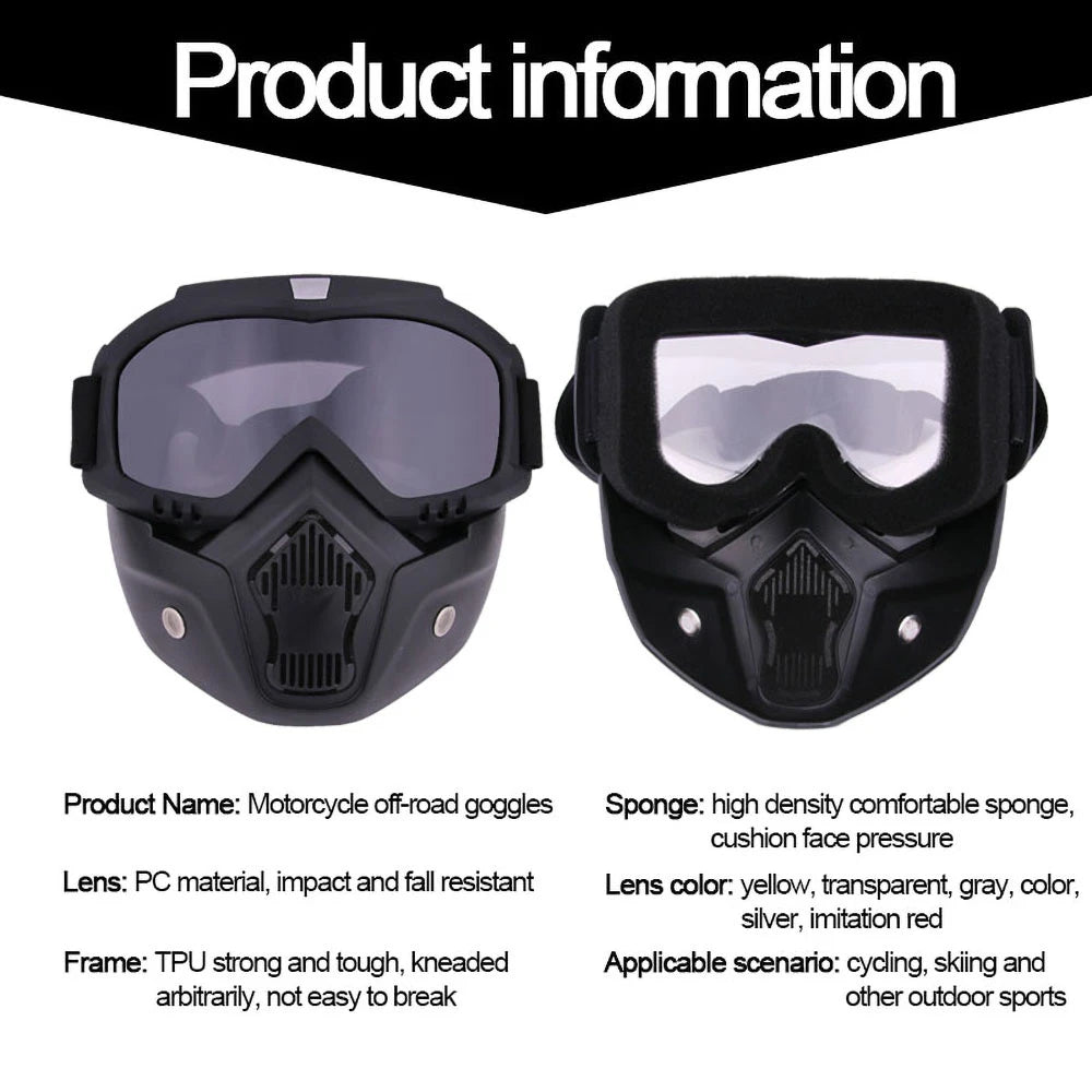 Protective Motorcycle Face Mask Removable Full Face Tactical Motorcycle Helmet Goggles Riding Motocross Glasses Moto Accessories