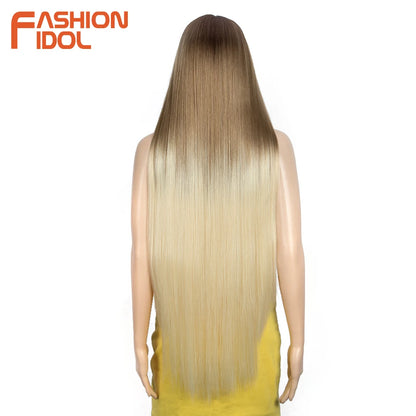 38 inch Straight Long Hair Synthetic Lace Front Wigs For Women High Temperature Hair Ombre 613 Red Cosplay Wigs Synthetic Hair